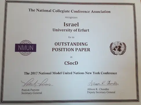 Auszeichnung israel Outstanding Position Paper