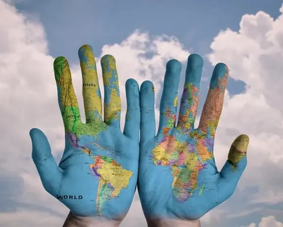 World map hands