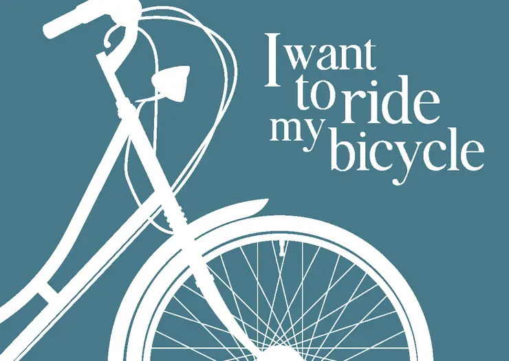 Postcard with lettering I want to ride my bicycle