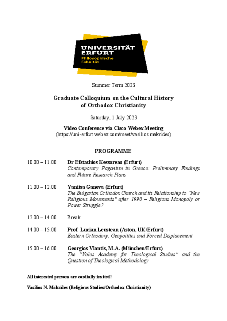 Graduate Colloquium on the Cultural History of Orthodox Christianity