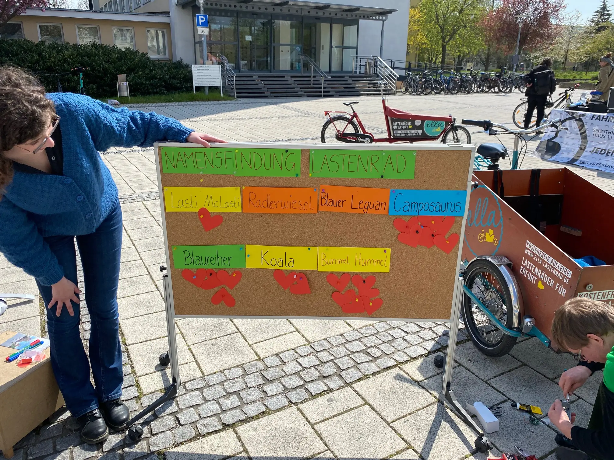 Finding a name for the cargo bike on a pinboard 