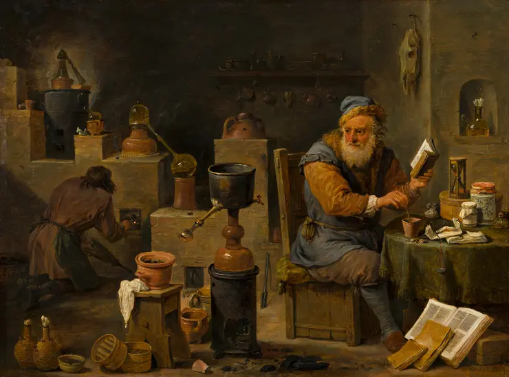 Gemälde eines Alchemikers im Labor
