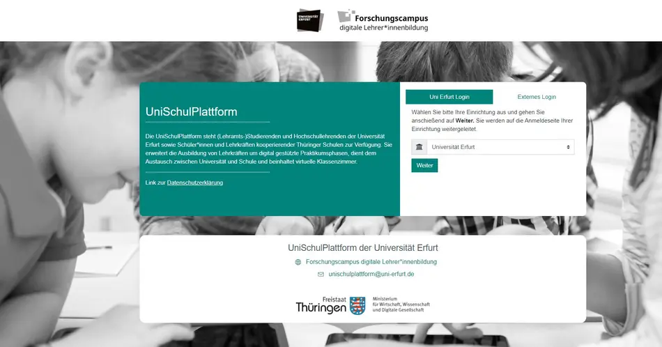Homepage of the UniSchulPlattform