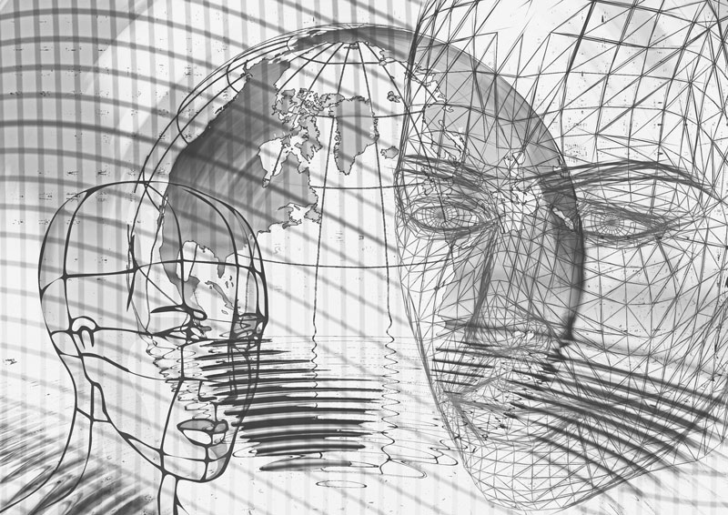 Zeichnung zweier Köpfe im virtuellen Raum