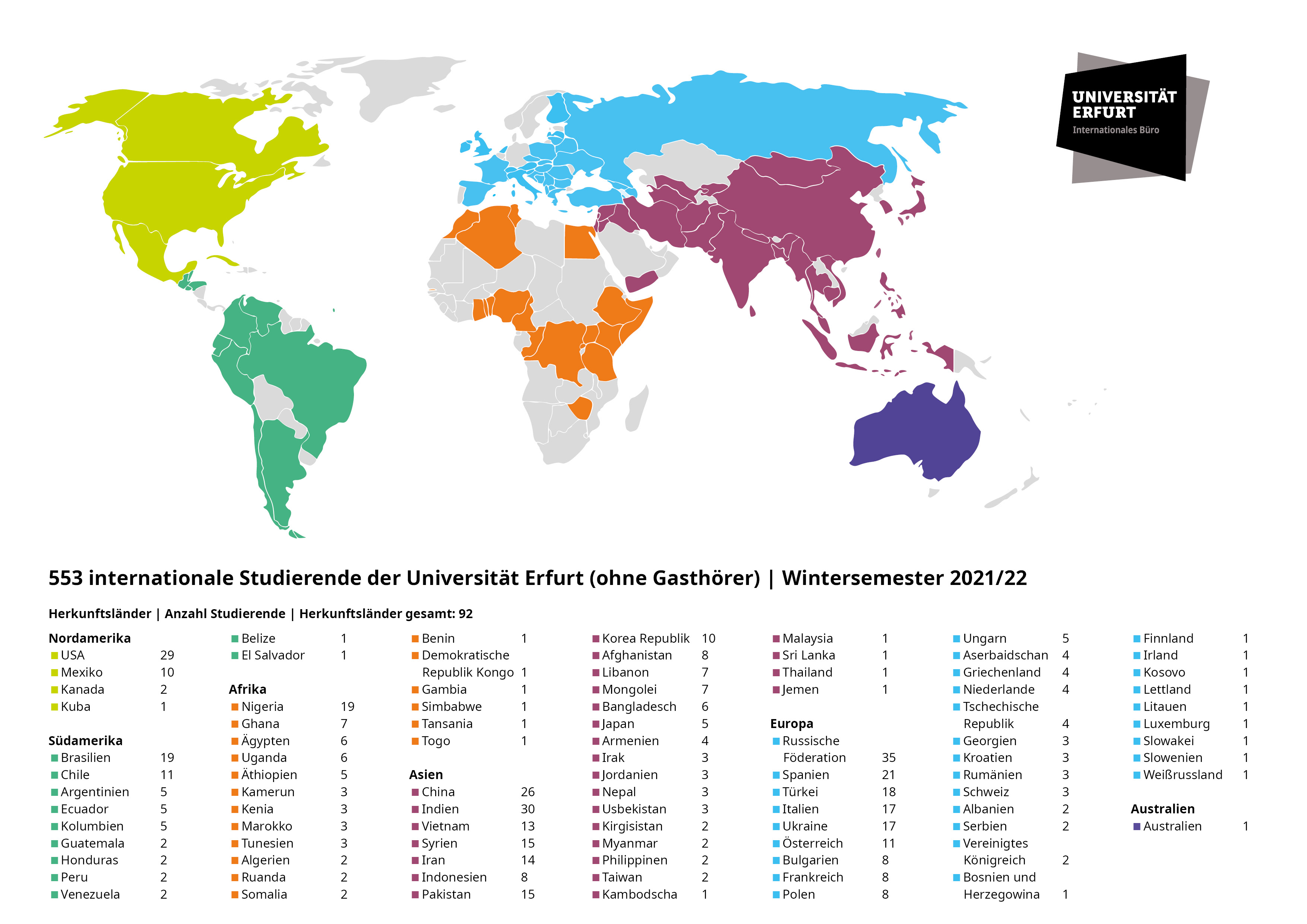 Map of international students at the University of Erfurt