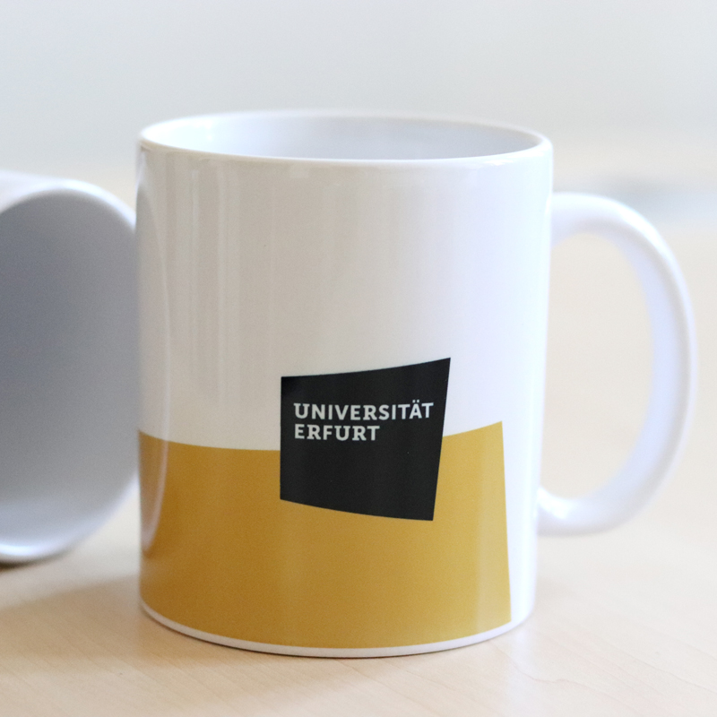 Coffee cup with logo of the University of Erfurt (yellow)