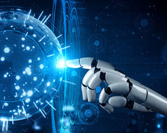 Robothand comes into contact with digital networks.