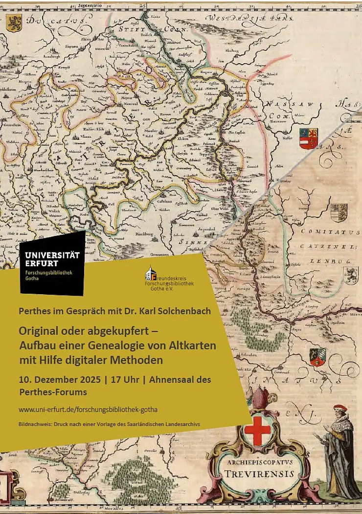 Plakat zu Perthes im Gespräch mit zwei unterschiedlichen Landkarten