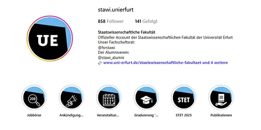 Instagram Account der Staatswissenschaftlichen Fakultät der Universität Erfurt