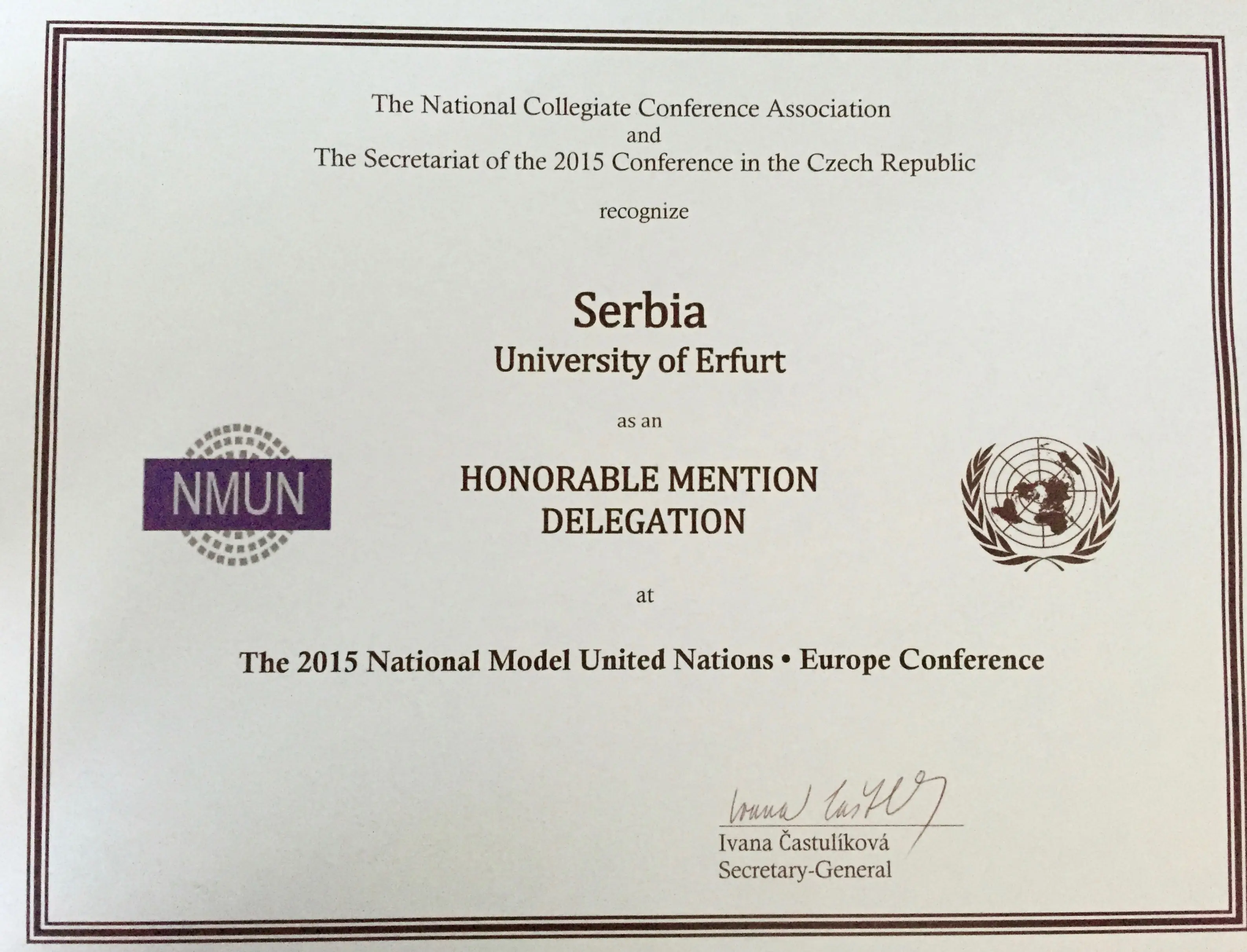 Auszeichnung Serbia Honorable Mention Delegation