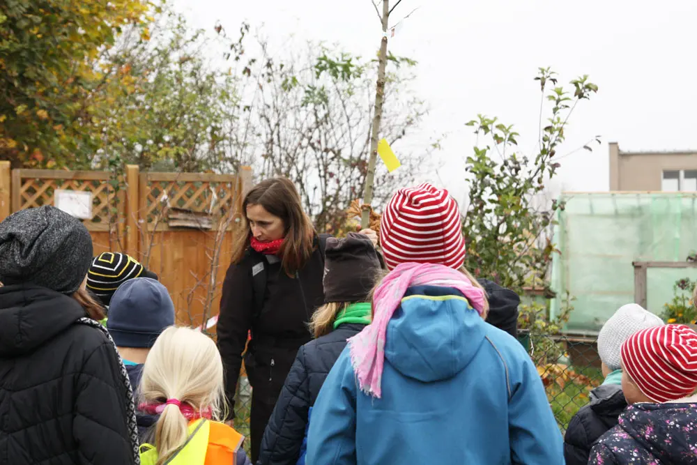 Baumpflanzaktion mit Grundschulkindern im Campusschulgarten
