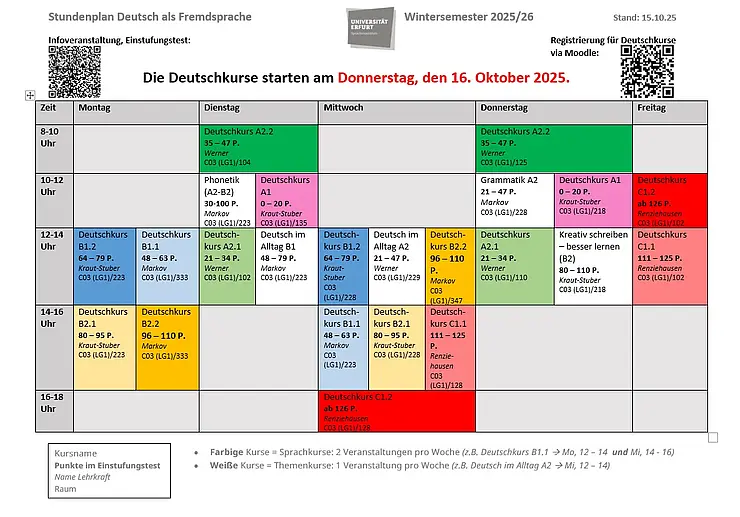 Stundenplan Deutsch als Fremdsprache