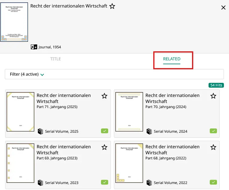 Journal volumes in tab "Related"
