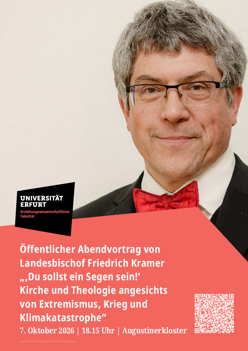 Plakat des Landesbischofs Friedrich Kramer mit QR-Code zur Veranstaltung