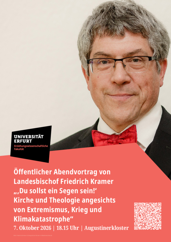 Plakat des Landesbischofs Friedrich Kramer mit QR-Code zur Veranstaltung