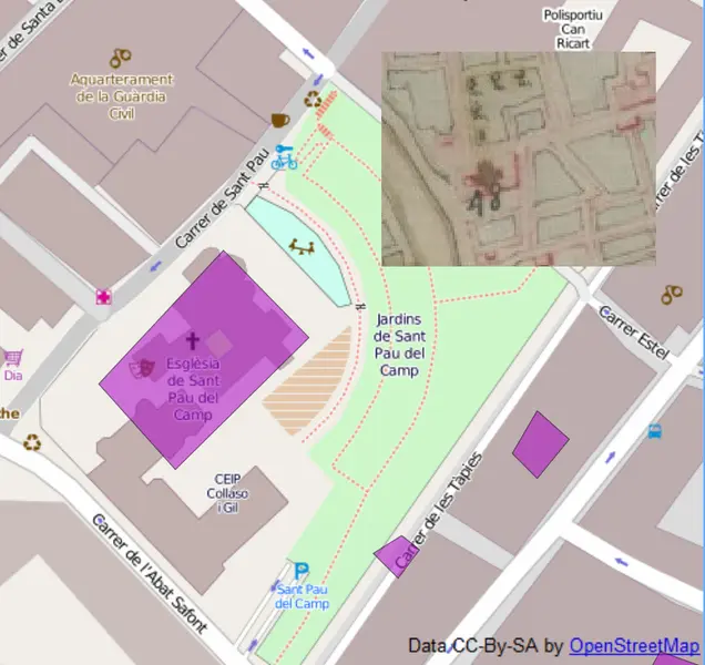 Abbildung 8: St. Pau del Camp - Renart - Digitalisat - Open Streetmap