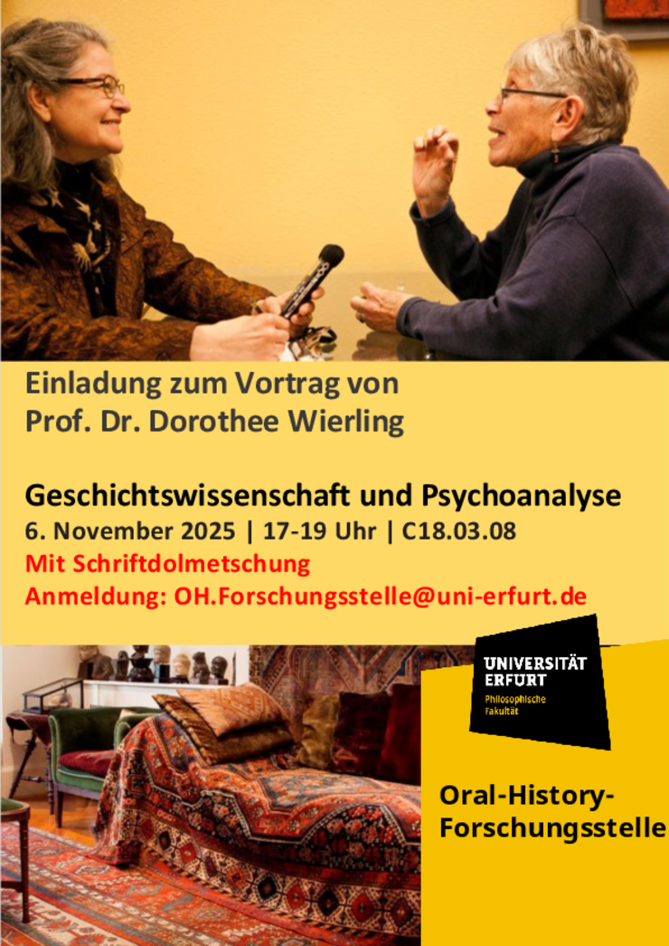 Plakat zum Vortrag "Geschichtswissenschaft und Psychoanalyse"