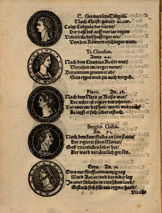 verso page with coin images on the left