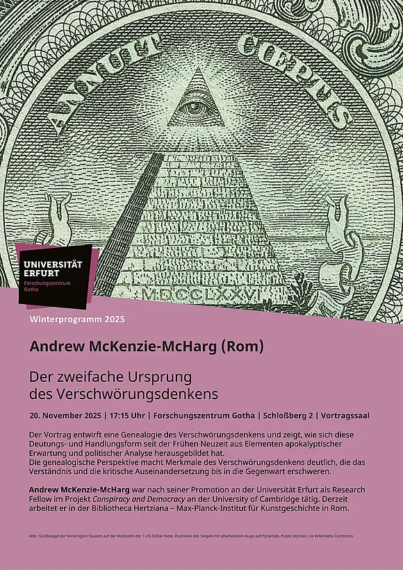 Aushang mit einer Abbildung des Auges vom amerikanischen Dollarschein