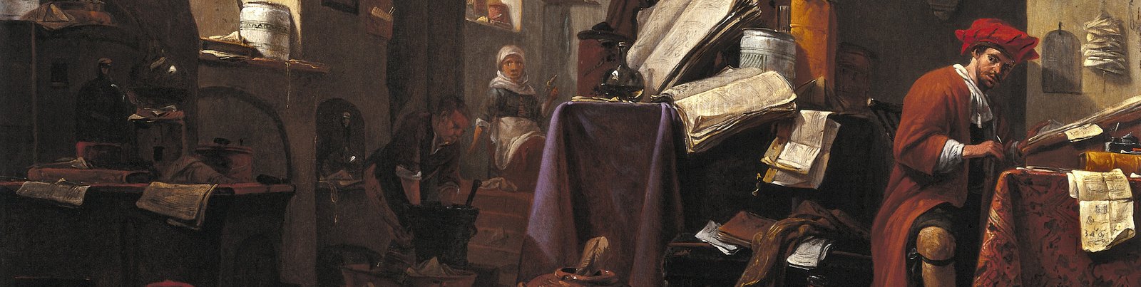 Ausschnitt aus dem Gemälde "Interieur mit Alchemist" von Thomas Wyck