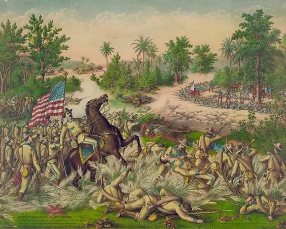 Illustration zeigt Schlacht während des Philippinisch-Amerikanischer Krieges