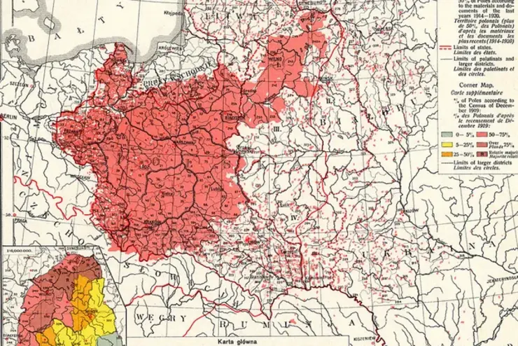 Tafel XI „Polacy B“ aus dem Atlas „Geograficzno-Statystyczny Atlas Polski“ von Dr. Eugenjusz Romer, veröffentlicht 1921 in Lwow. © Wikimedia Commons, Maproom