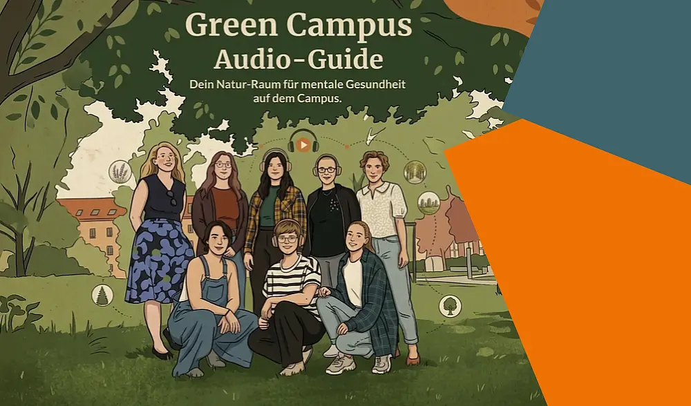 Illustration: Gruppe von Studierenden auf dem Campus