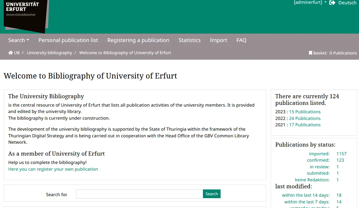 University bibliography home page
