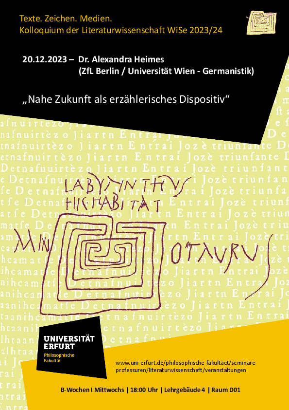 Plakat Vortrag T.Z.M. Kolloquium Dr. Alexandra Heimes vom ZfL Berlin und der Uni Wien - Germanistik