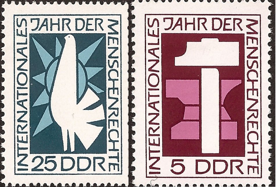 Zwei Sonderbriefmarken für das Internationale Jahr der Menschenrechte, 1968.