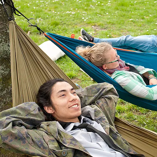 students chilling on campus