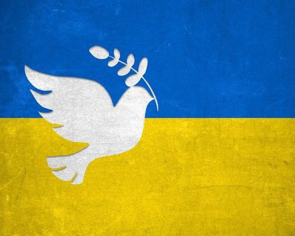 Friedenstaube auf Ukraine-Fahne