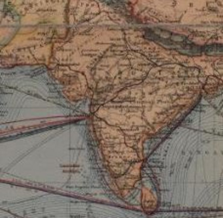 Ausschnitt Karte der Welt 1868