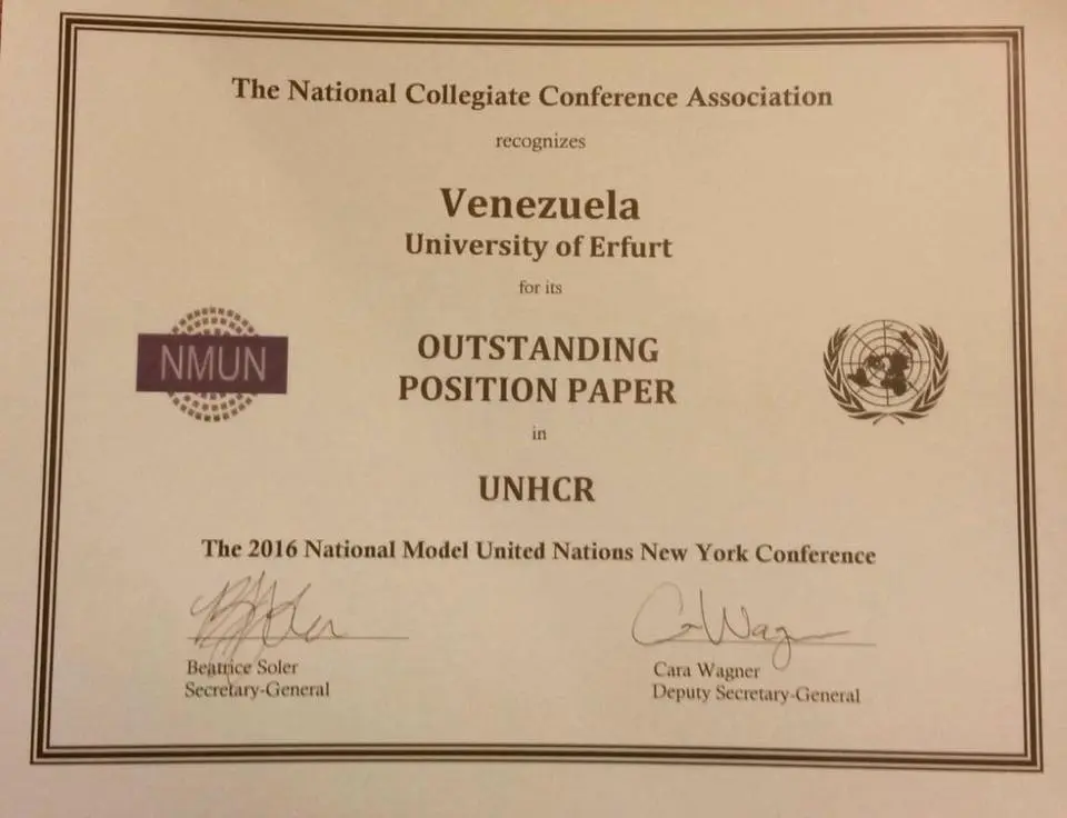 Auszeichnung Venezuela Outstanding Position Paper