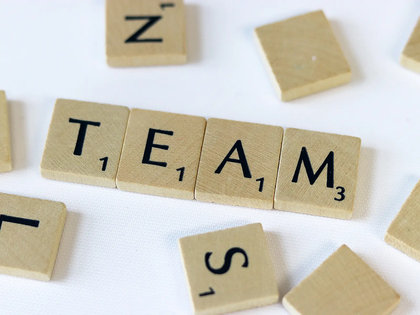 Das Wort Team aus Scrabbelsteinen