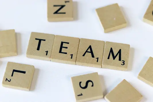 The word team from scrabble bricks