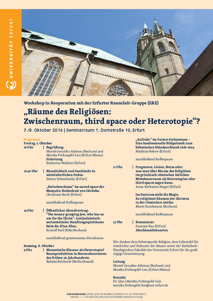 Programm Workshop "Räume des Religiösen: Zwischenraum, third space oder Heterotopie?"