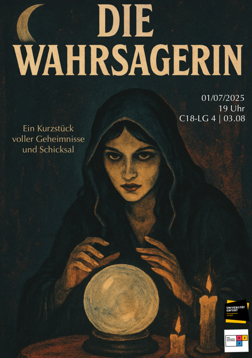 Plakat zur Theaterperformance Prosa auf der Buehne die Wahrsagerin