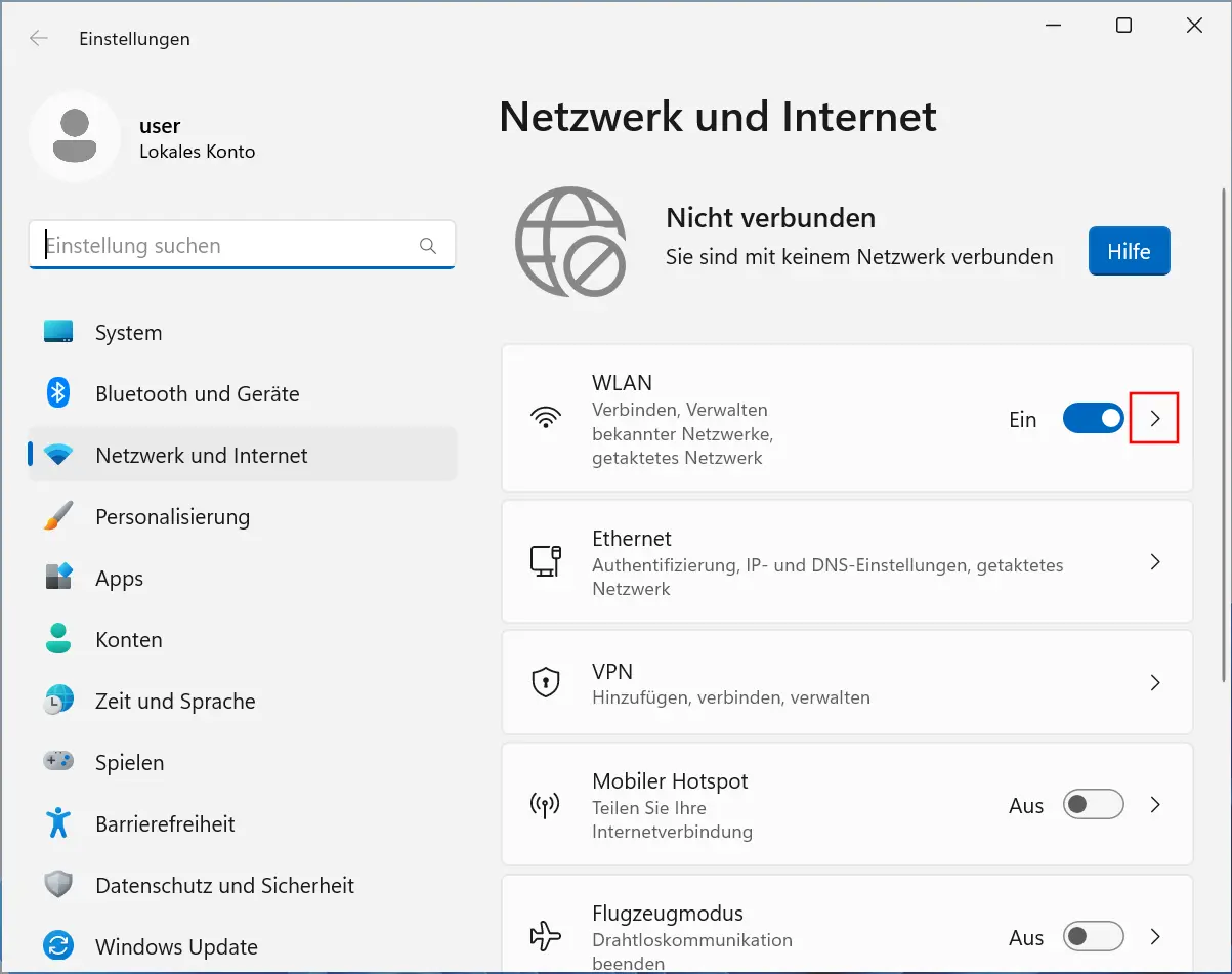 Netzwerk und Internet Windows 11