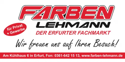 Logo "Farben Lehmann" (Sponsor der Farbe für den Anstrich der neuen Palettenmöbel vor dem Gebäude der Lernwerkstatt)