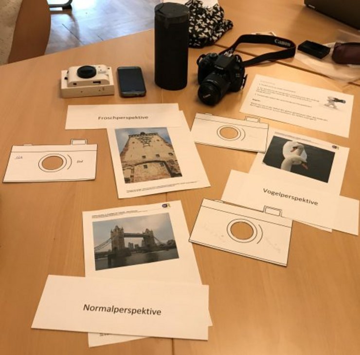 Materialien zum Projekt Vielperspektivität der Kamera (verschiedene Perspektiv-Begriffe und entsprechende Fotos, Spiegelreflexkamera)