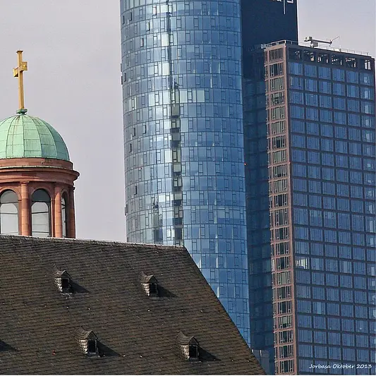 Church and tower block
