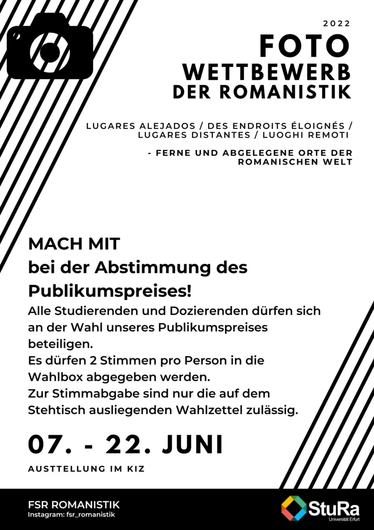 Abstimmung für den Publikumspreis der Foto-Ausstellung der Romanistik im Foyer des KIZ bis 22.06.2022