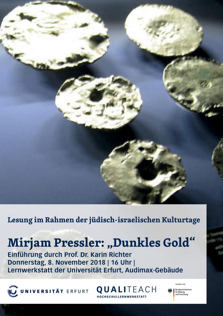 Plakat zur Lesung "Dunkles Gold" von Mirjam Pressler (08.11.2018)