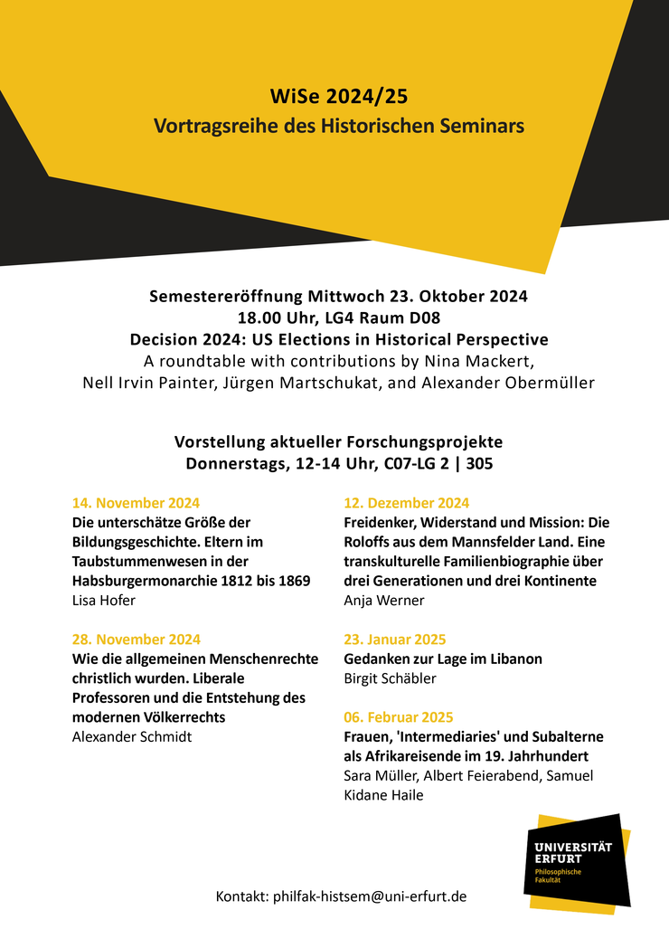 Plakat zur Vortragsreihe des Historischen Seminars WiSe 2024/25