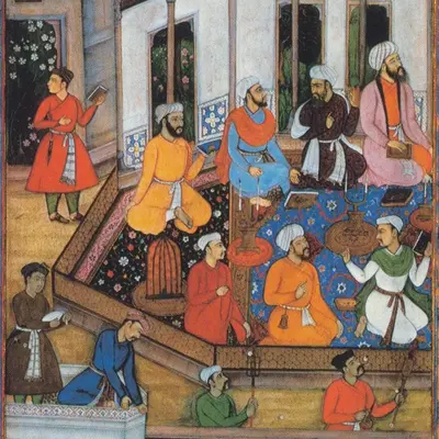 Illustration zum Zweiten Akbar-nama: linke Hälfte einer Miniatur in der Chester Beatty Library, In03.236