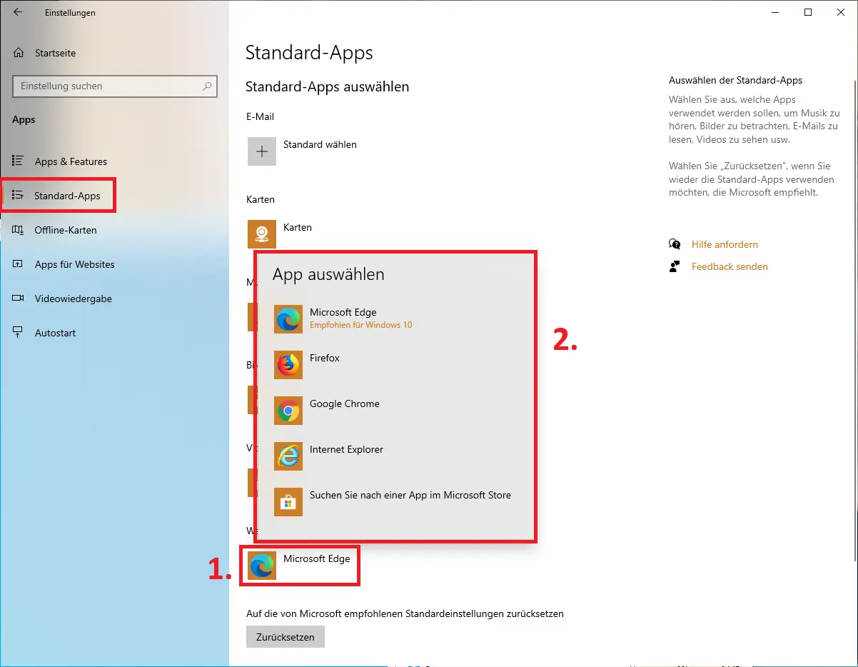 Standard-Apps in den Windows-Einstellungen