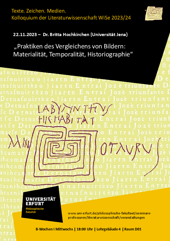 Plakat zum T.Z.M.Kolloquium der Literaturwissenschaften zum Vortrag Frau Dr. Hochkirchen