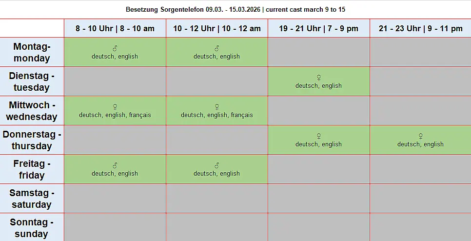 Dienstplan Sorgentelefon
