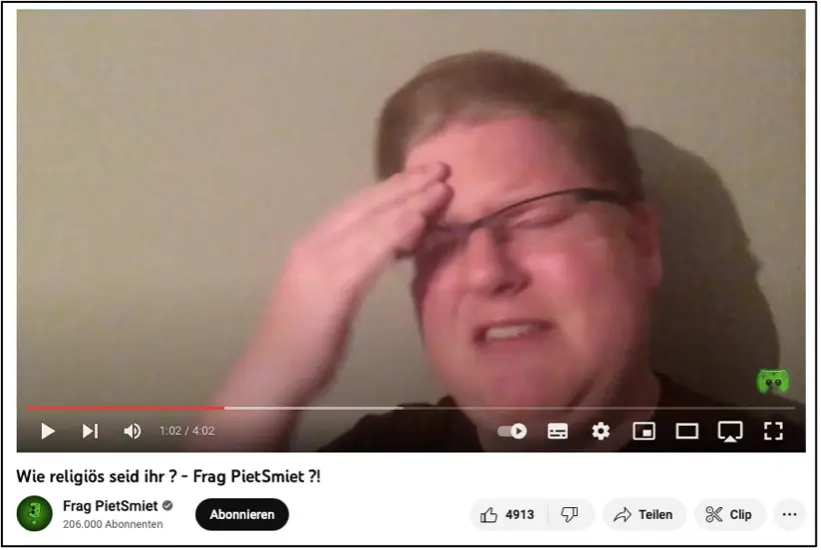 Screenshot aus einem YouTube-Video, auf dem sich die gezeigte Person an den Kopf greift und die Augen verdreht